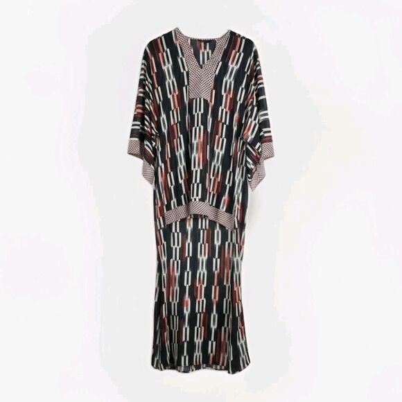 BCBG MAXAZRIA Black Red Geometric High Low Dress XS  Abstract Print Chiffon - Picture 1 of 11